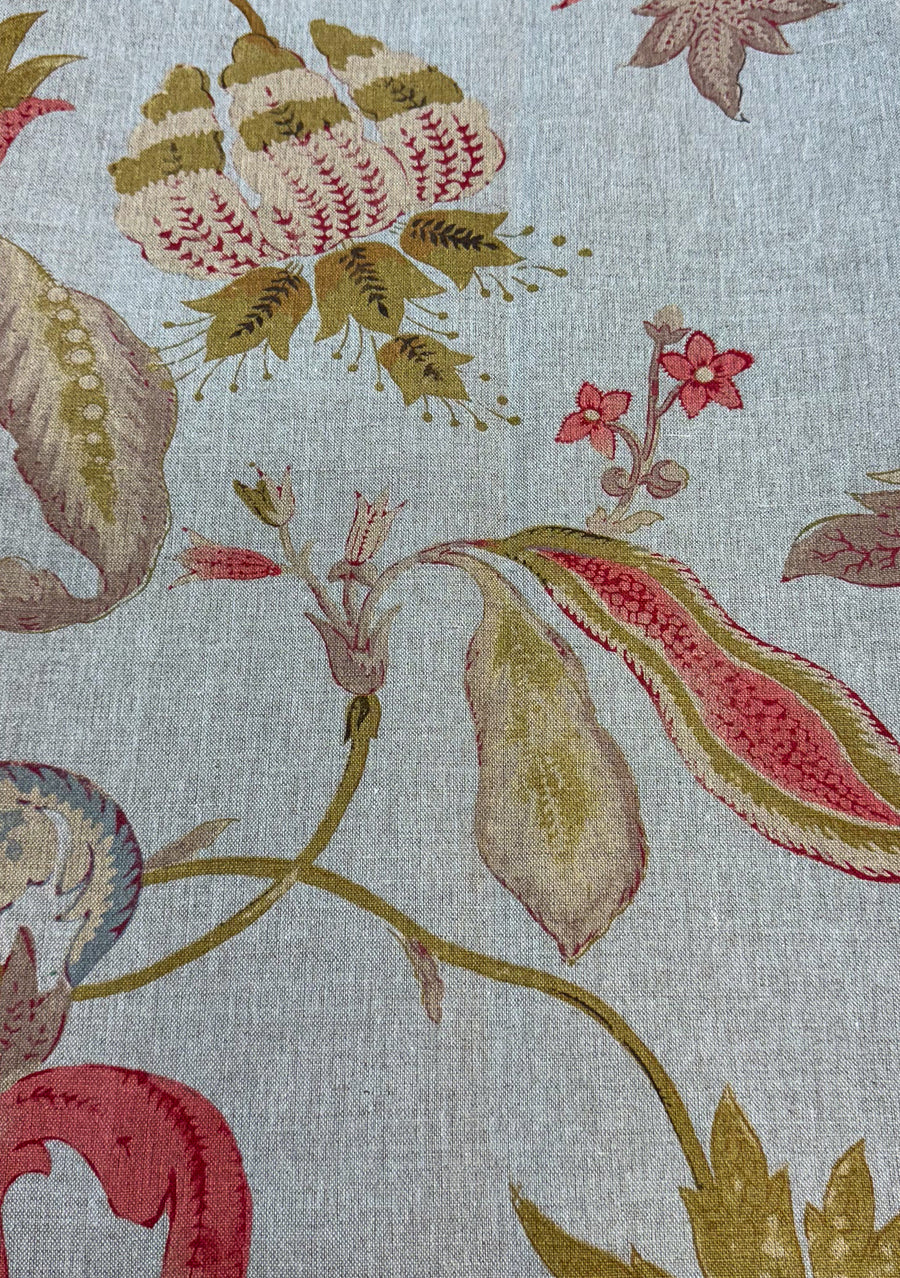 blue floral, red floral, drapery and upholstery linen fabric