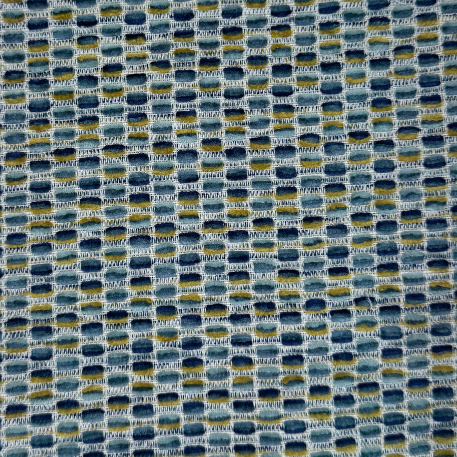blue and yellow dotted upholstery fabric