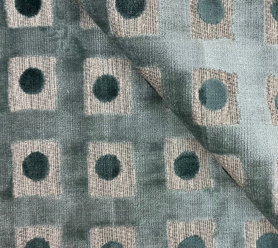 geometric, velvet, blue, teal, upholstery fabric by the yard