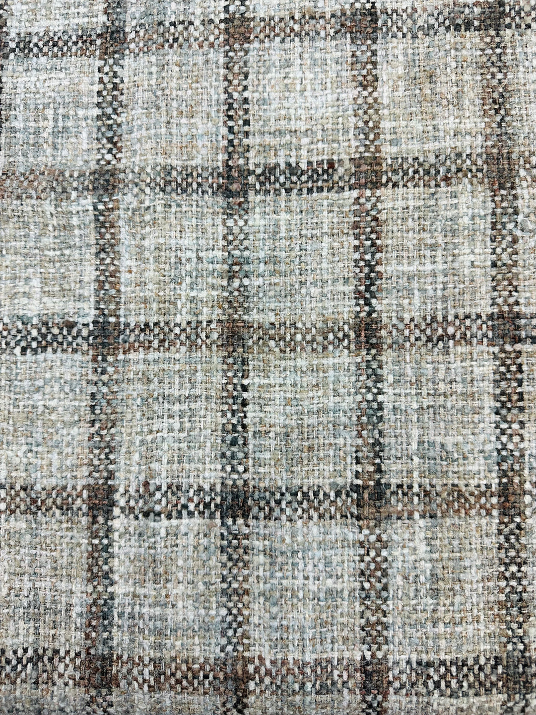 grey, tan, brown, gingham, checkered, upholstery fabric by the yard