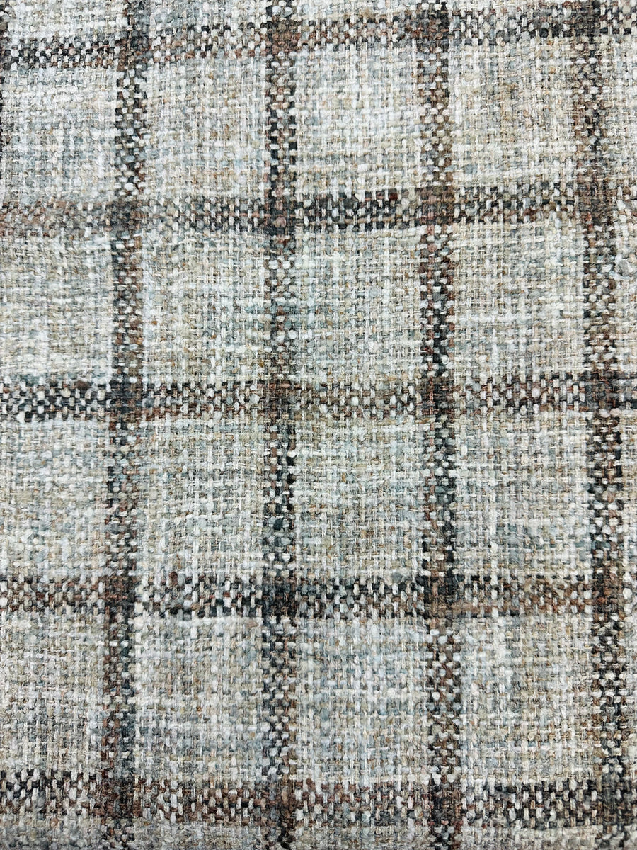 grey, tan, brown, gingham, checkered, upholstery fabric by the yard