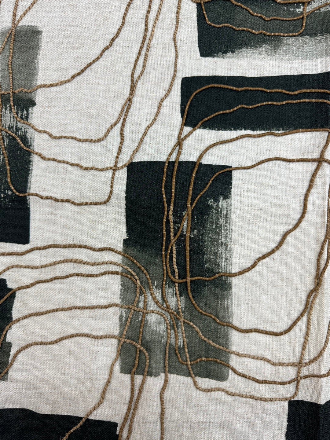 embroidered, abstract, geometric, drapery fabric by the yard