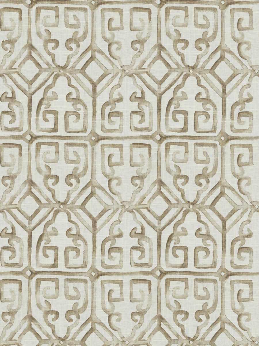 Geometric, linen, lattice, beige, ivory, Asian, print, fabric by the yard