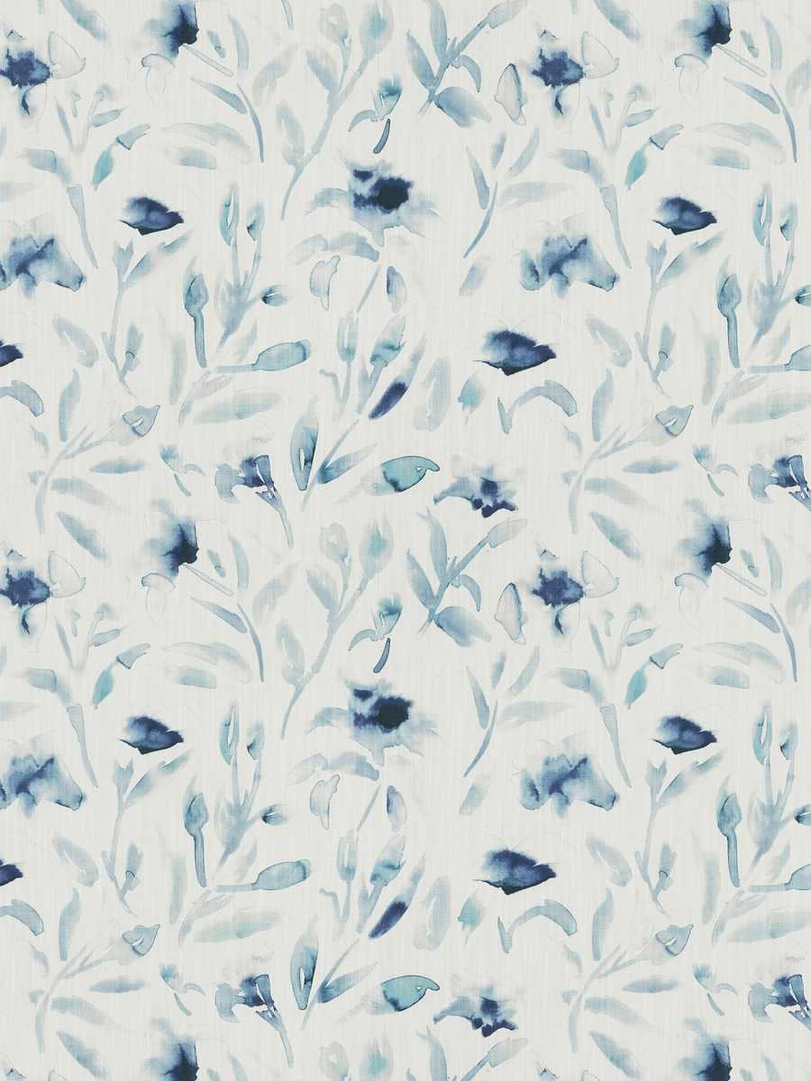abstract, blue, floral fabric for drapery, bedding, and upholstery