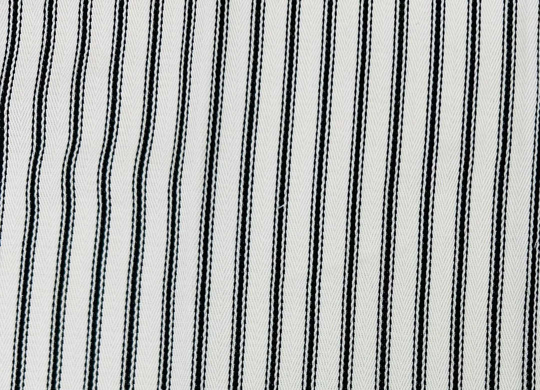 black and white ticking striped fabric, drapery fabric, bedding fabric