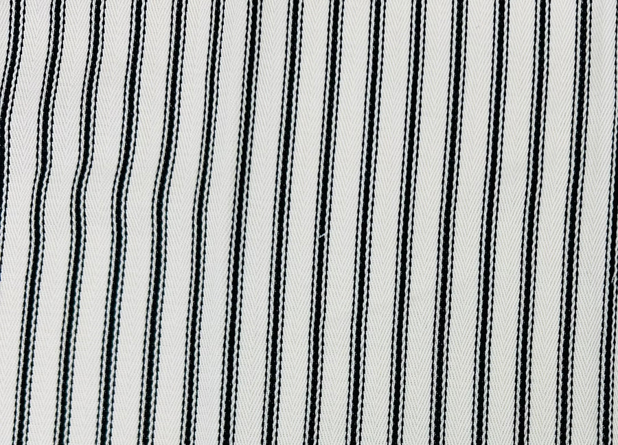 black and white ticking striped fabric, drapery fabric, bedding fabric
