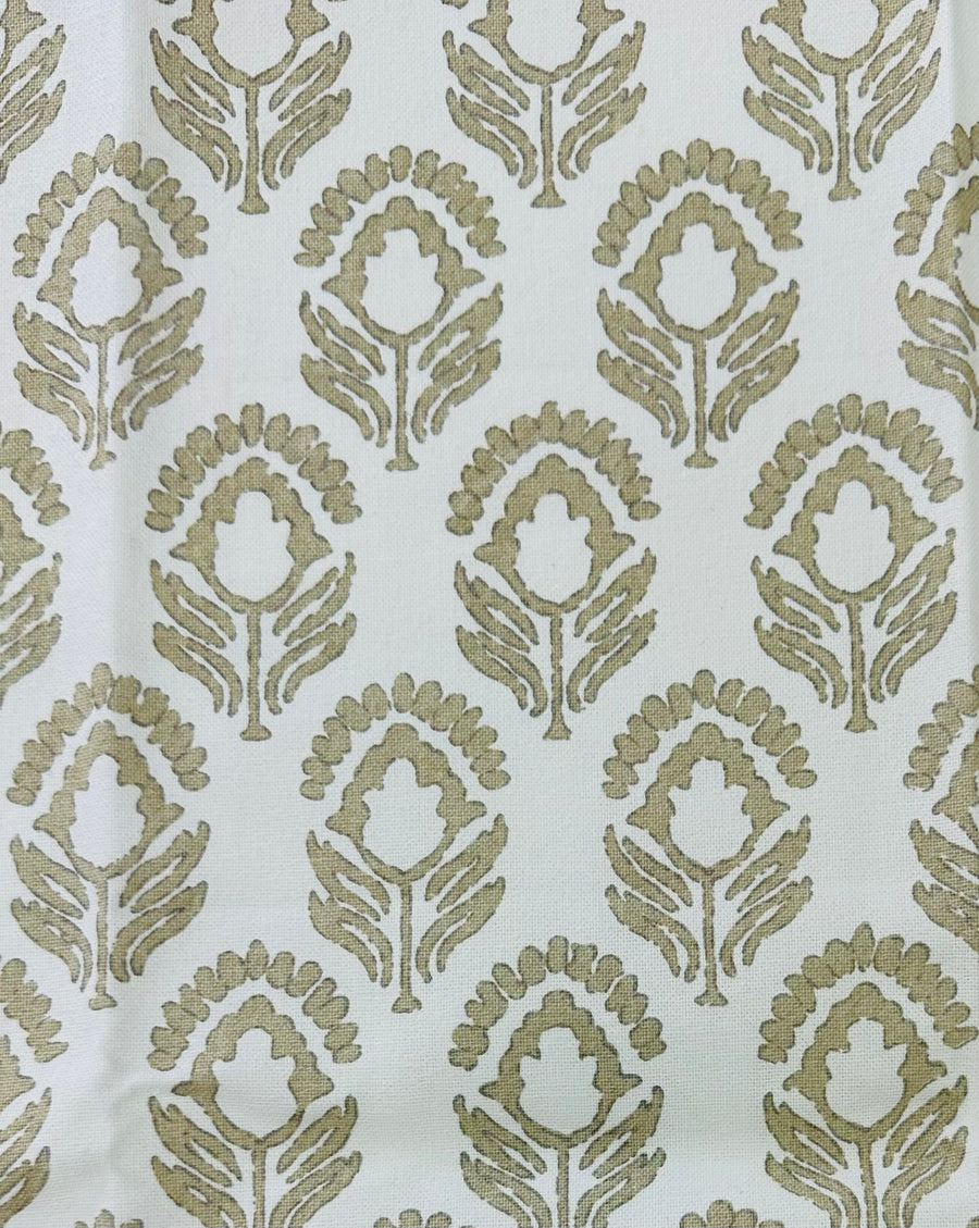 tan, white, floral, drapery, bedding, fabric by the yard