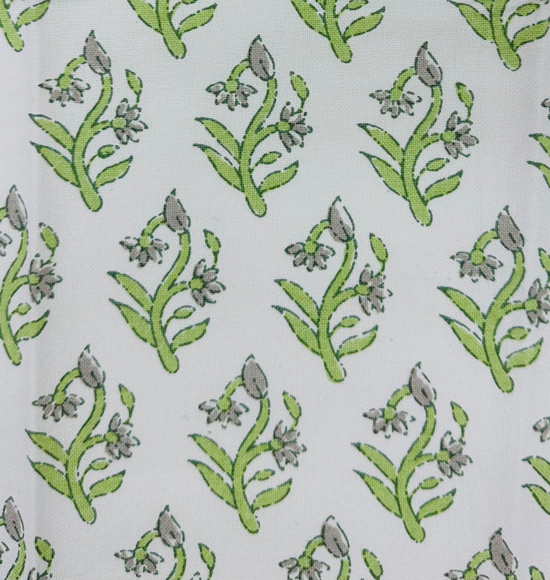 green, floral, white, ditsy, go-with, drapery, bedding fabric by the yared