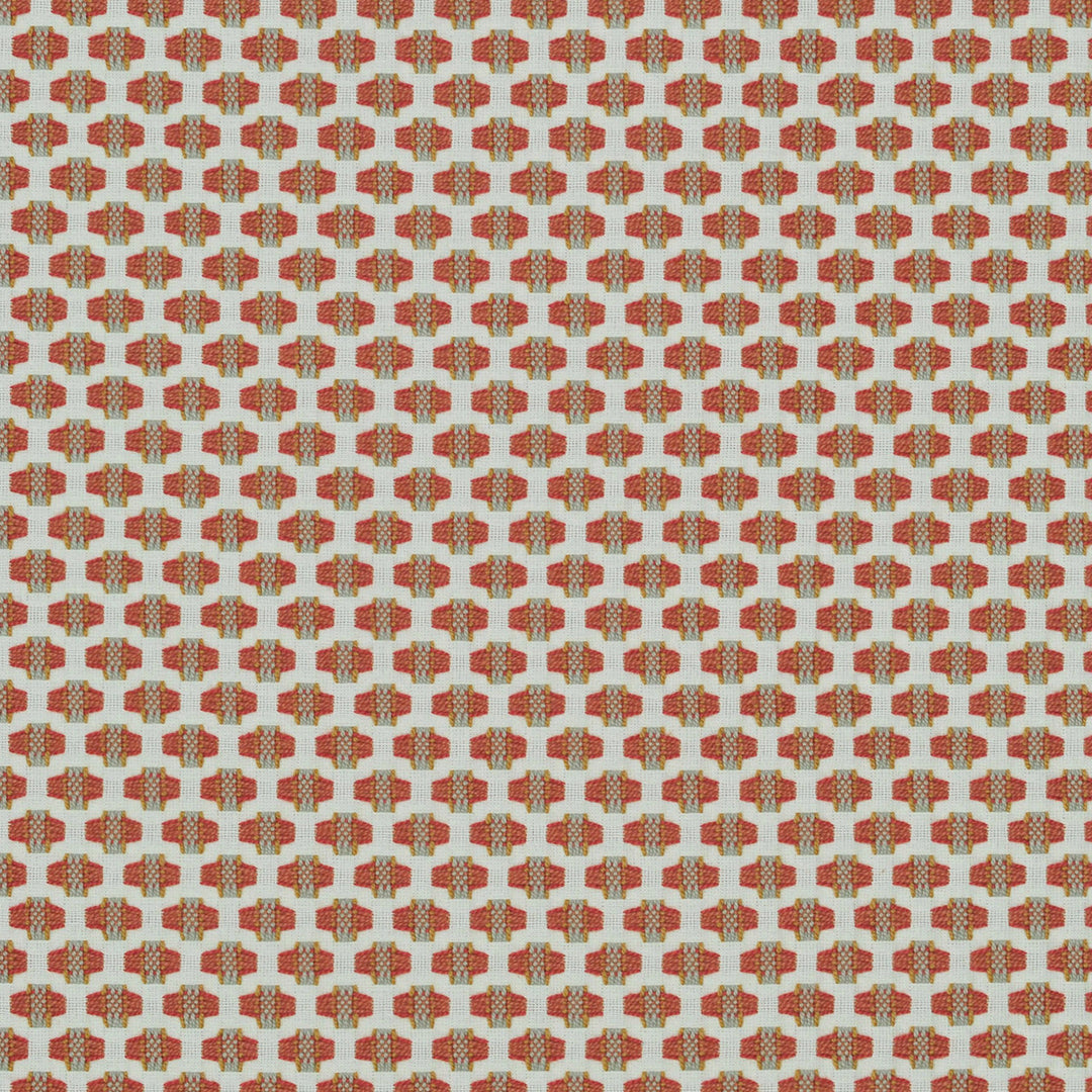 coral, orange, ivory, green, geometric fabric