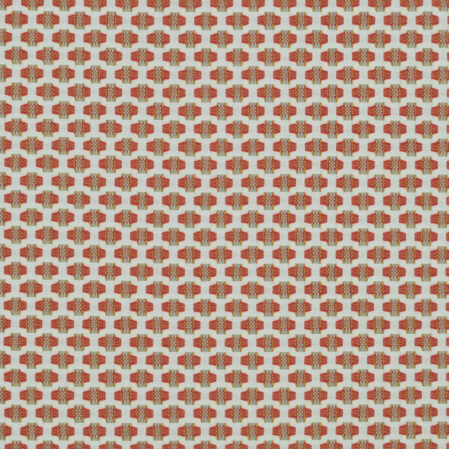 coral, orange, ivory, green, geometric fabric