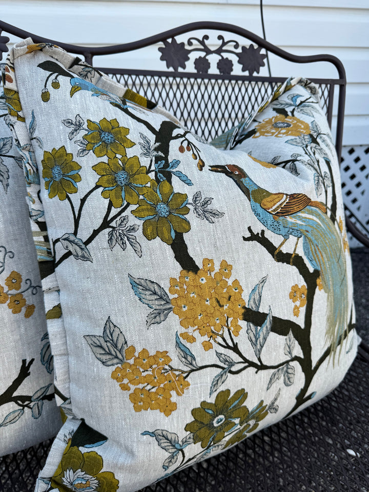 Birds of a Feather Multi-Colored Floral Ruffle Pillow