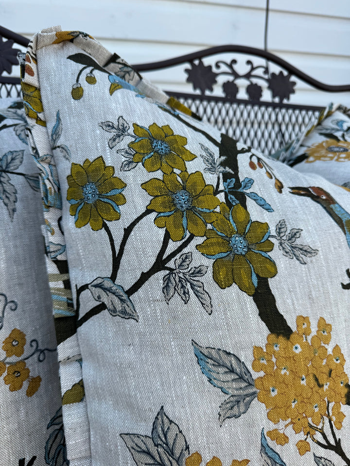 Birds of a Feather Multi-Colored Floral Ruffle Pillow