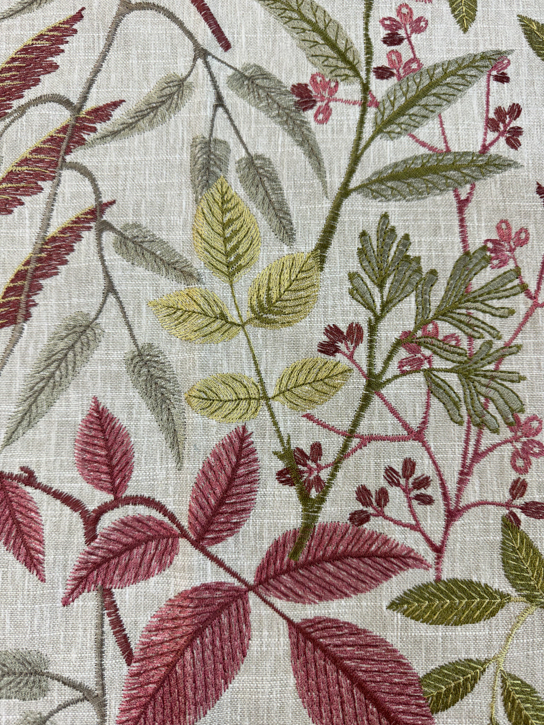 pink, green, yellow, embroidered, floral, drapery fabric by the yard