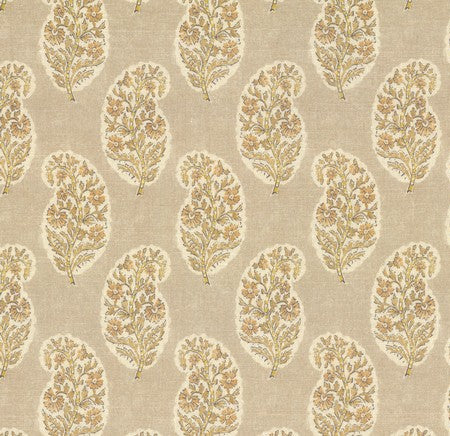 Patterned fabric with leaf design on a beige background