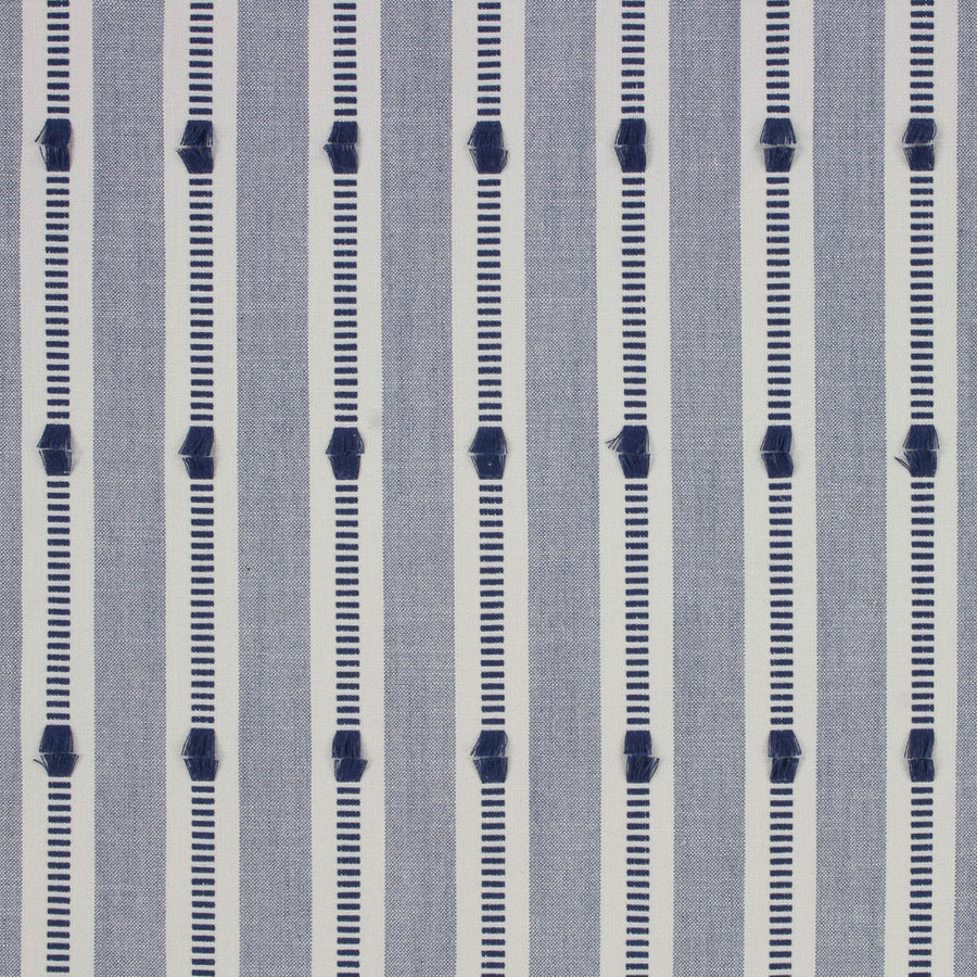 blue and white striped embroidered