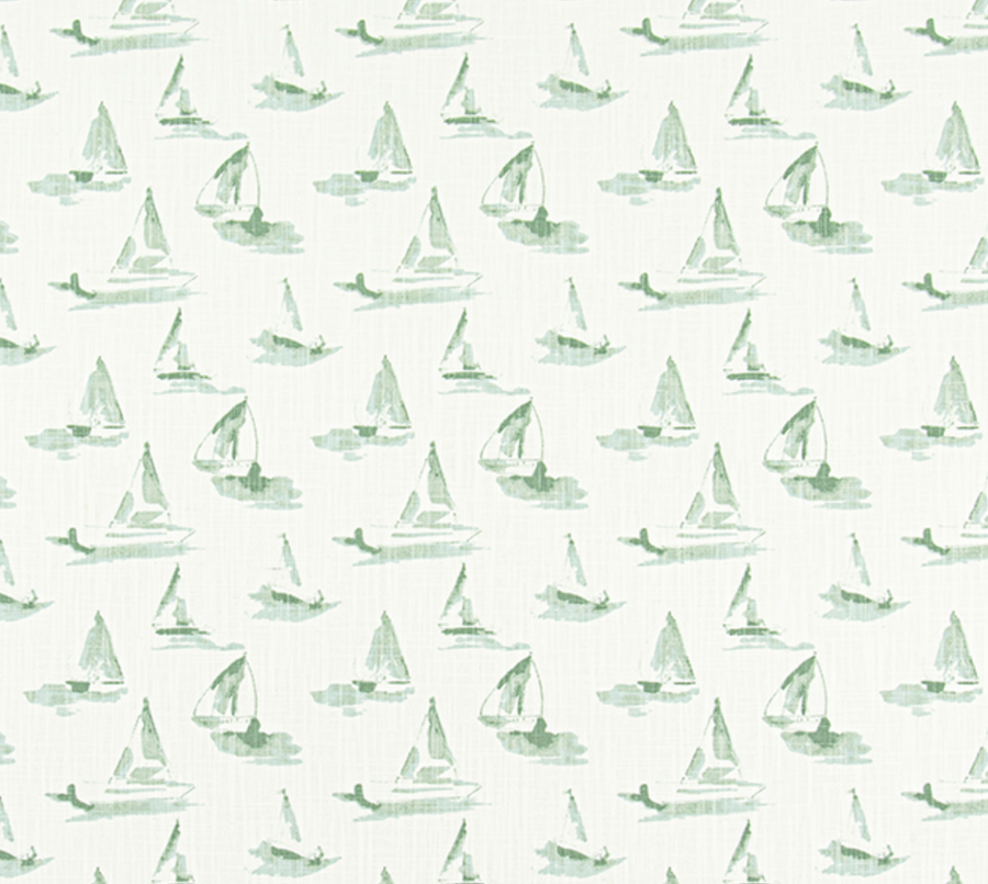 green sailboat pattern on white background