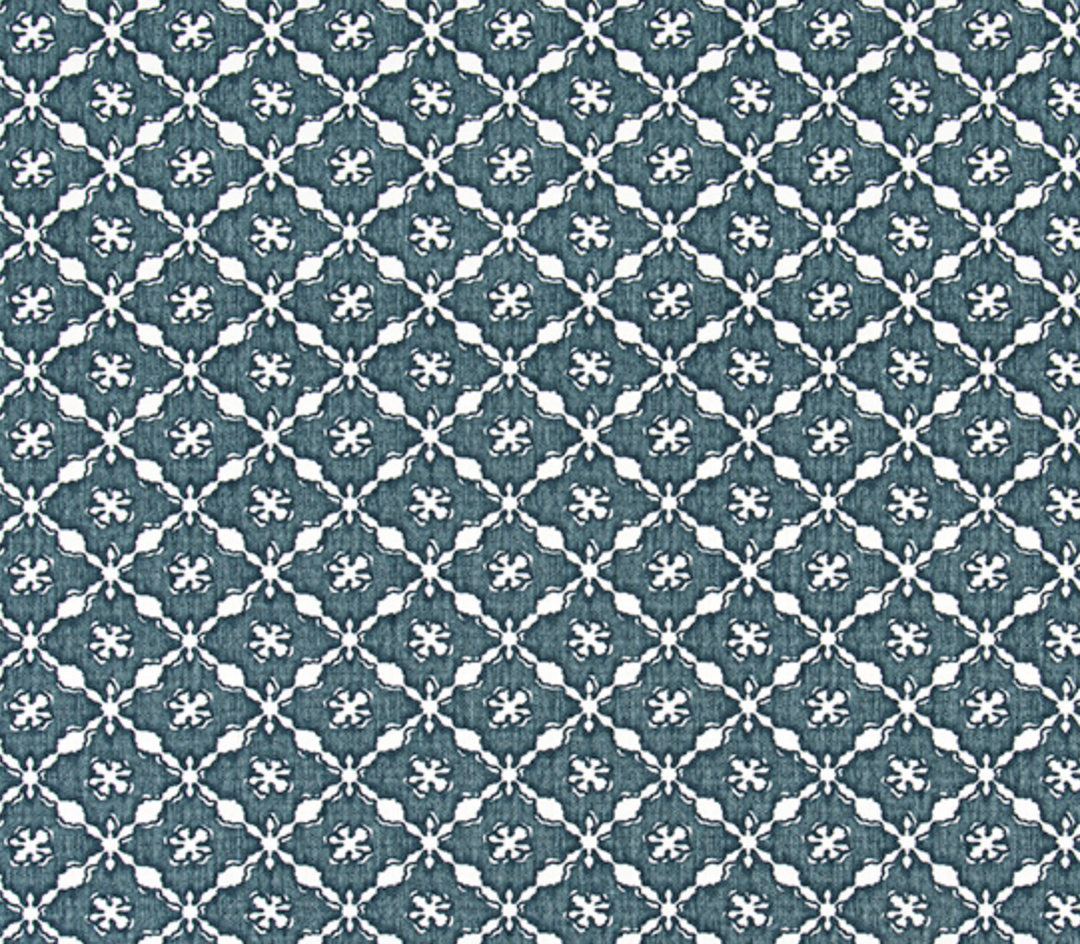 Blue fabric with white geometric pattern