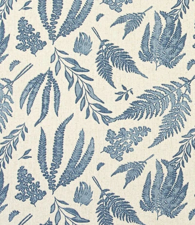 Blue leaf pattern on a beige background