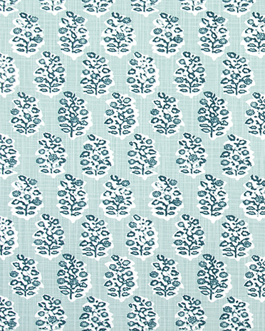 Fabric with a blue floral pattern on a light blue background