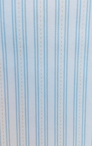 light blue and white ticking stripe with dotted line, drapery fabric, slipcovers