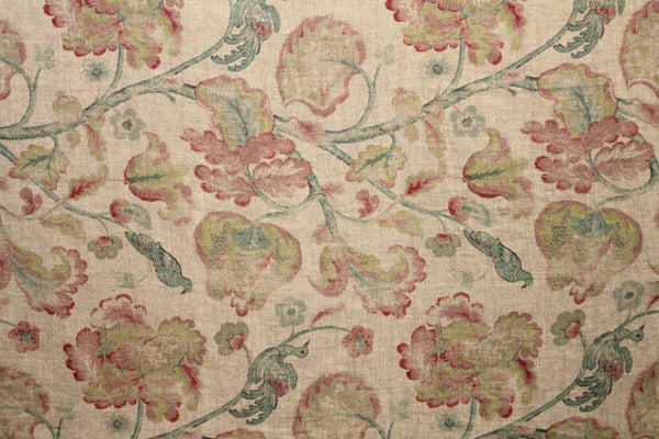 Acquitaine linen, beige, red, green, blue drapery and upholstery fabric by the yard