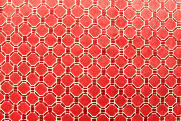 red, geometric, velvet, upholstery fabric by the yard