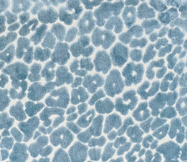 light blue, velvet, cheetah, upholstery fabric by the yard