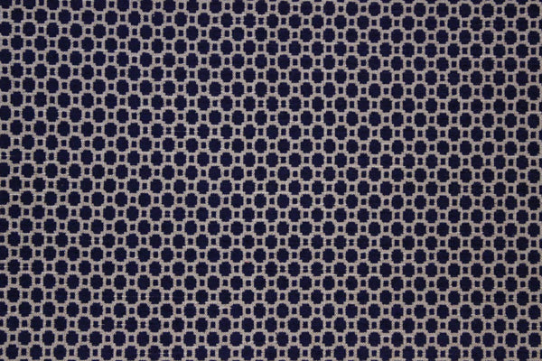 Woven, small circle, geometric, navy, ivory, drapery, bedding, upholstery fabric