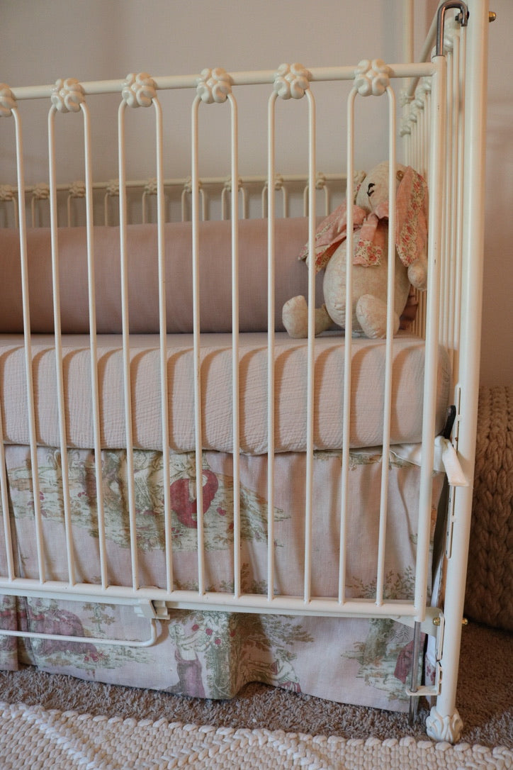 pink toile crib skirt for baby girl nursery