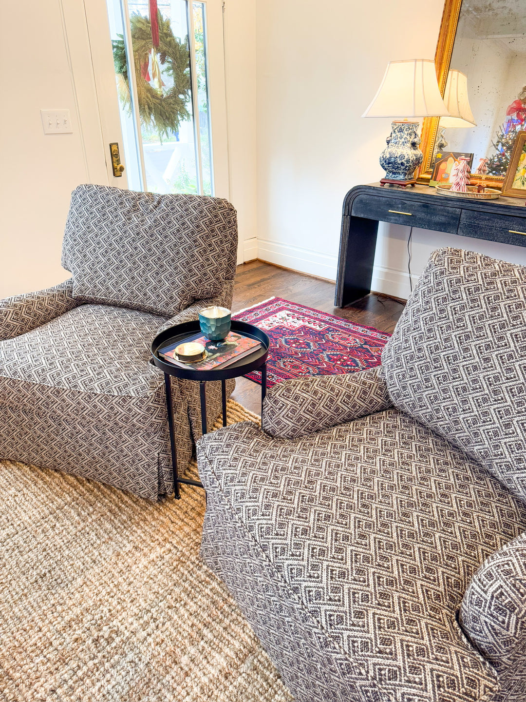 matching brown upholstered swivel chairs