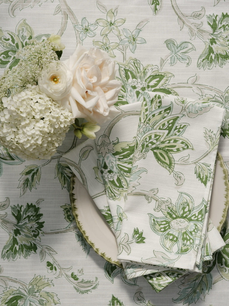 green and white floral fabric napkins