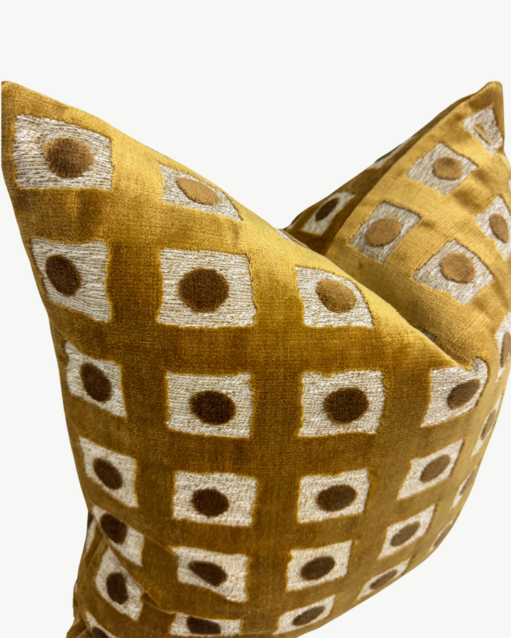 gold checkered dot velvet decorative pilow