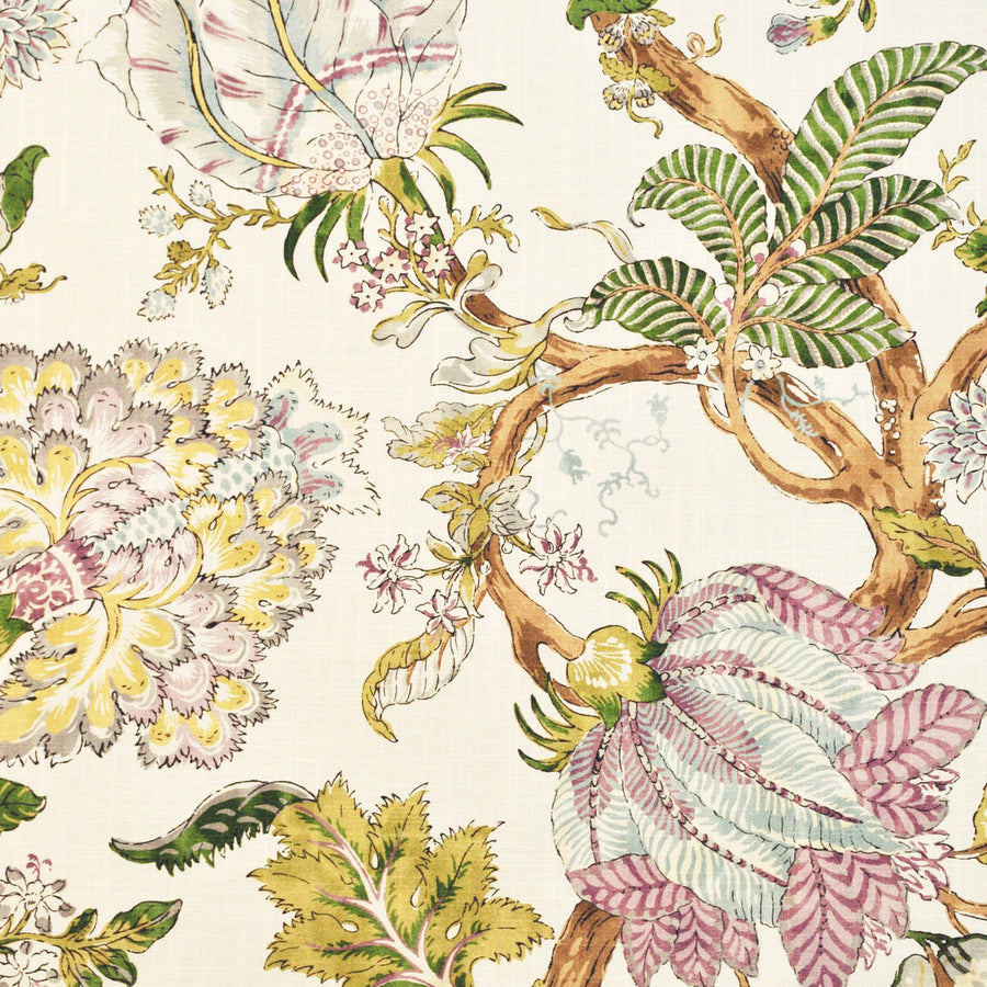 Vintage-style floral and leaf pattern on a beige background