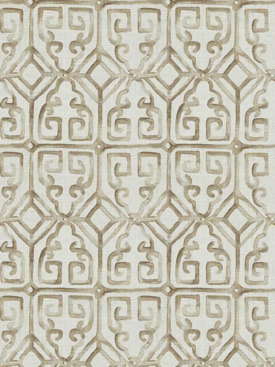 Geometric, linen, lattice, beige, ivory, Asian, print, fabric by the yard