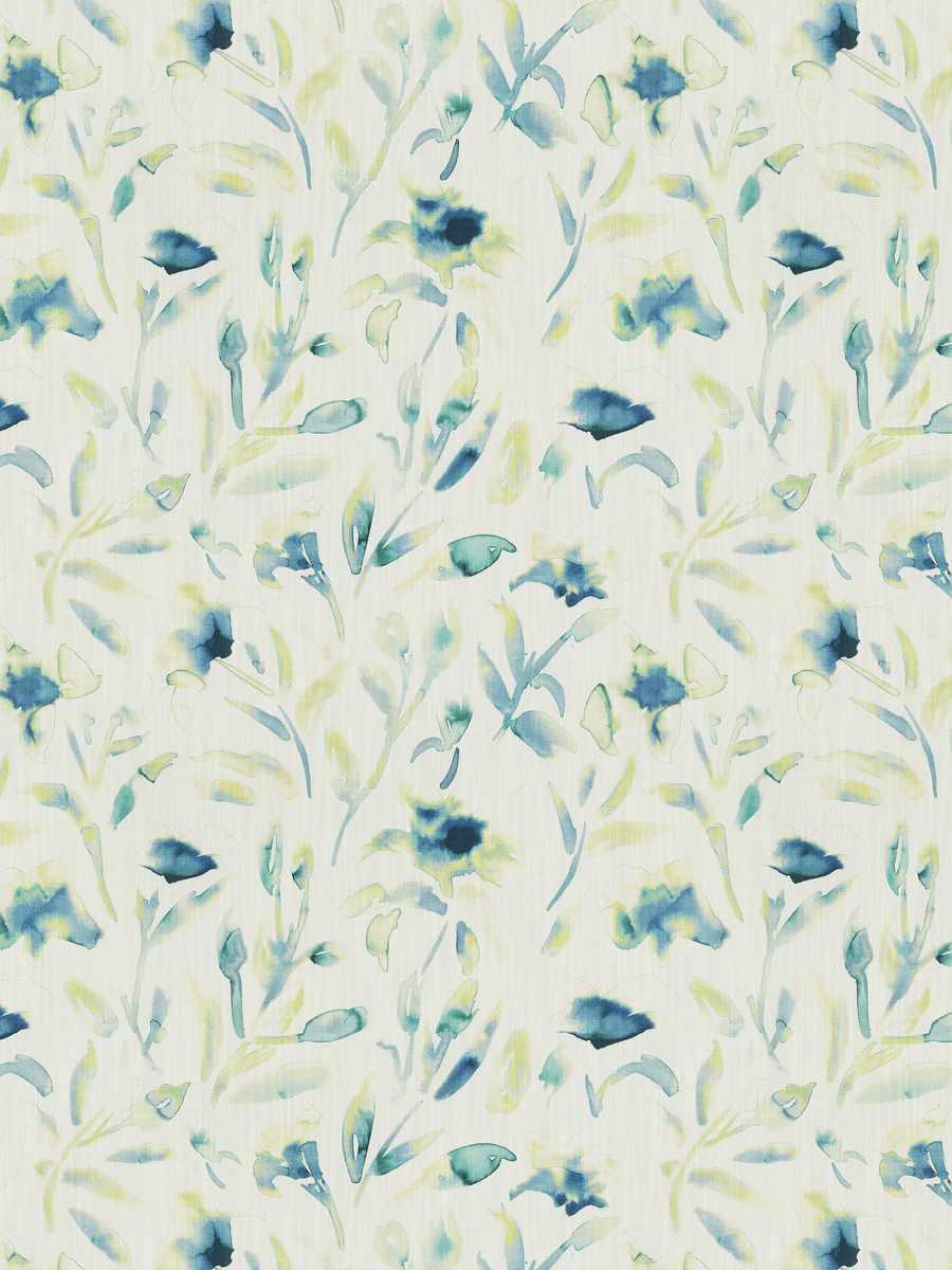 floral, abstract, watercolor, green, blue, ivory fabric for drapery, furniture, bedding