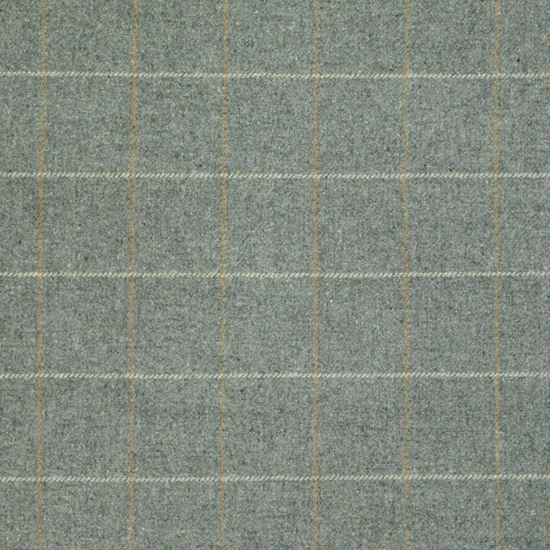 Textured fabric with a check pattern in shades of gray and green.