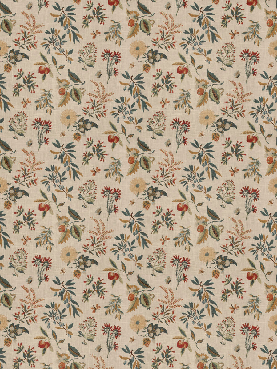 Floral, Drapery, Blue, Ivory, Red, Drapery and Bedding Fabric