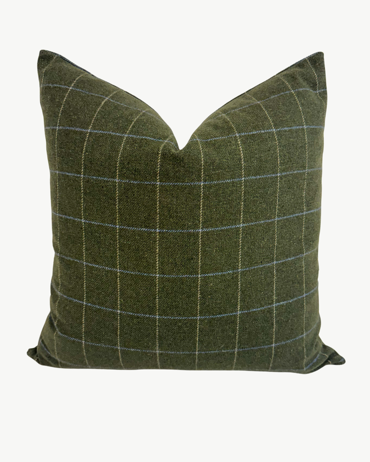 green checkered wool decorative throw pillow