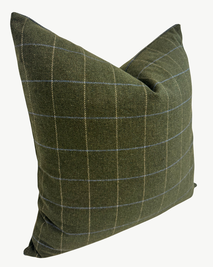 green checkered wool decorative throw pillow