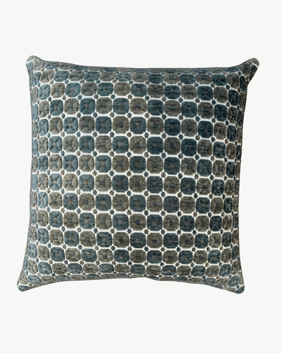 green and blue geometric velvet pillow