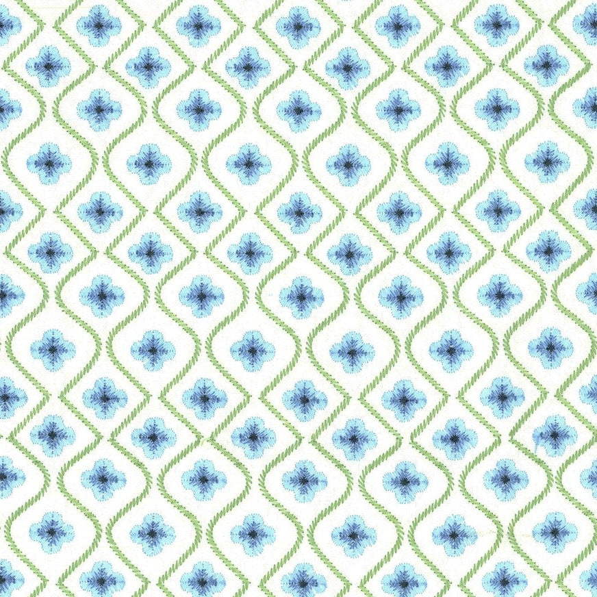 blue and green floral embroidered fabric