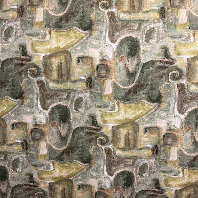 Abstract fabric with geometric shapes in earthy tones