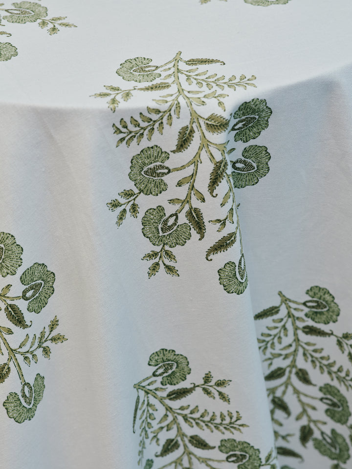 gardenia herb floral fabric cotton green and white