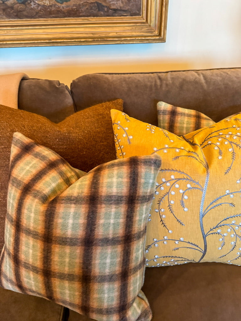 embroidered mustard pillow