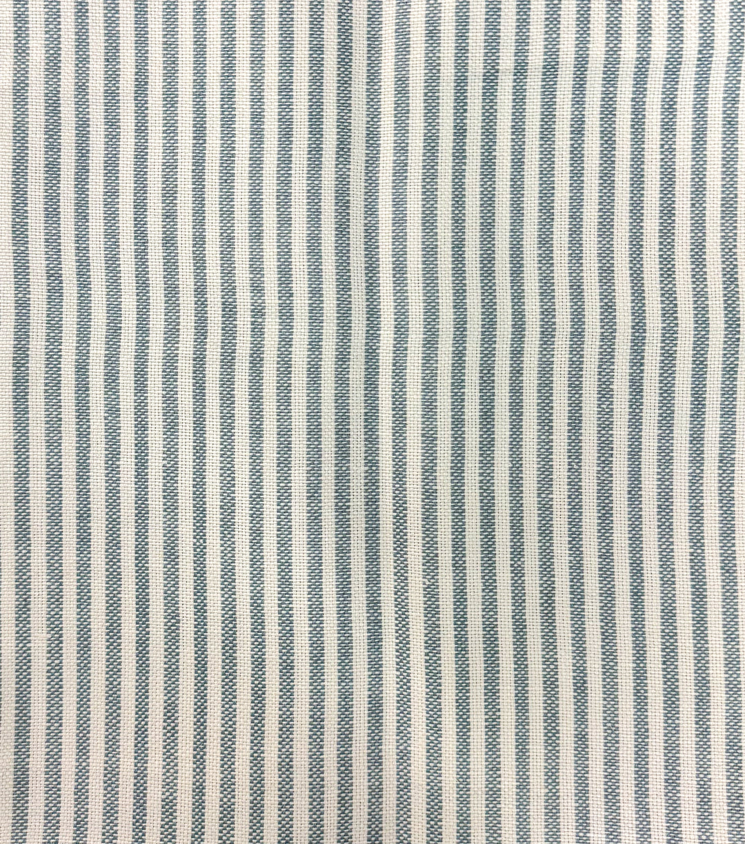 Textured fabric with blue and white vertical stripes