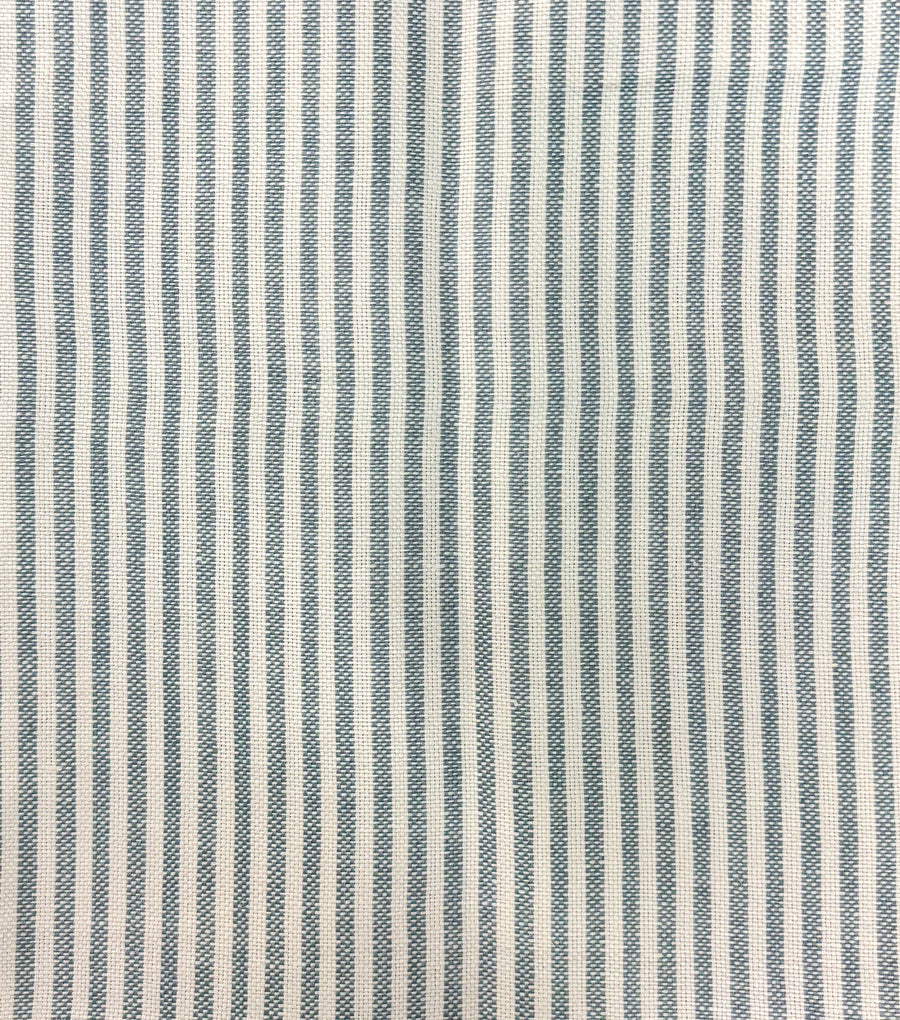 Textured fabric with blue and white vertical stripes