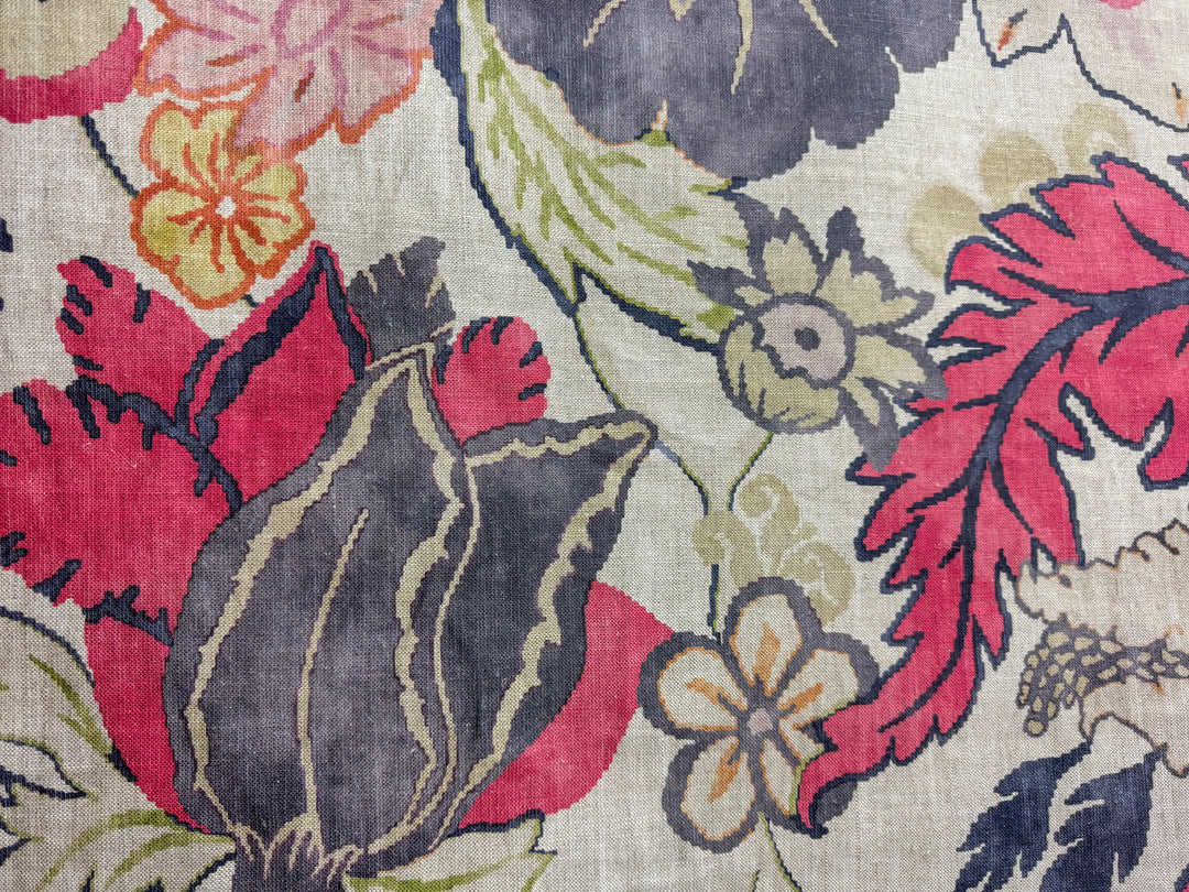floral red purple linen fabric