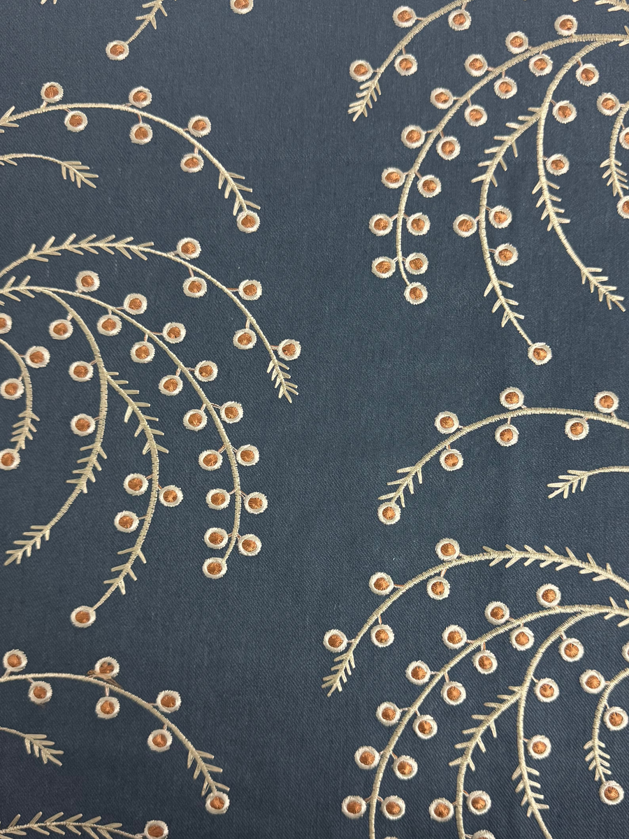 Fabric with floral pattern on a blue background