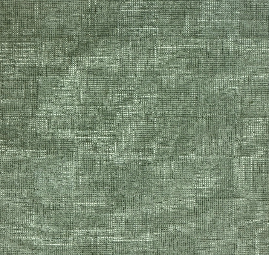 A close-up of a textured fabric swatch in a muted sage green color, showing a woven linen-like pattern.