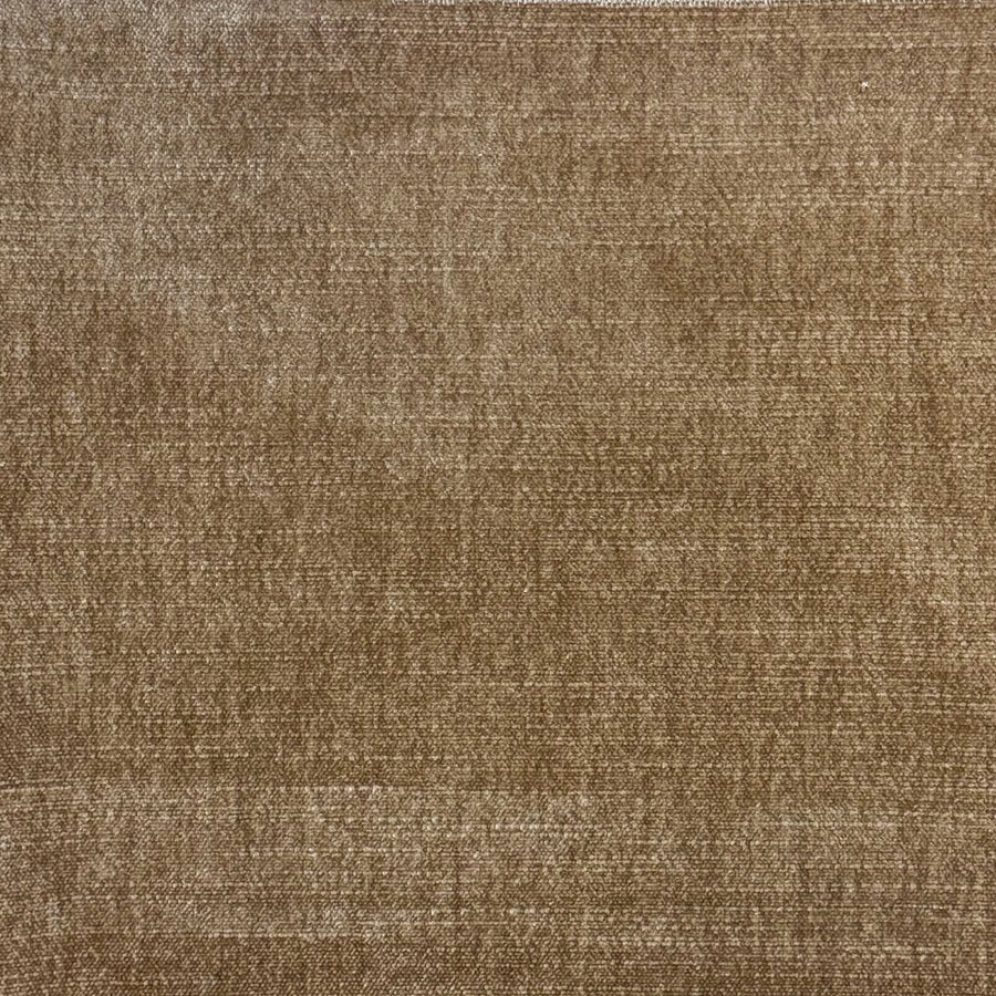 A close-up of a woven fabric texture in a warm medium brown color, showing the detailed weave pattern.